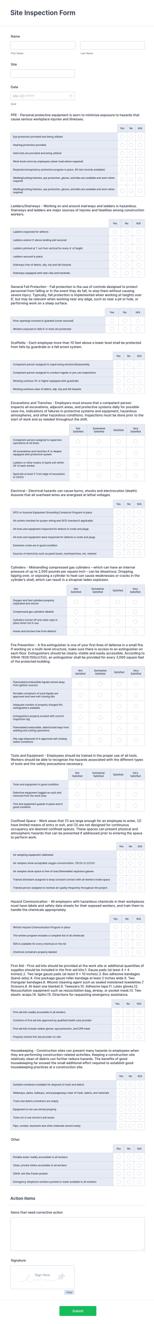 Site Inspection Form Template