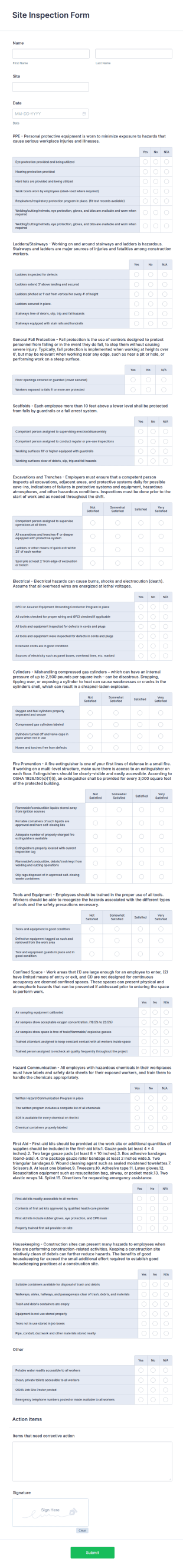 Site Inspection Form Template
