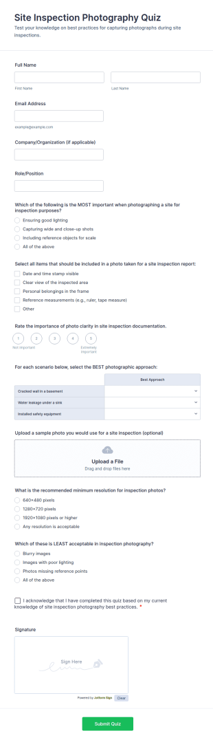 Site Inspection Photography Quiz Form Template