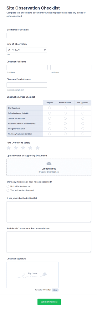 Site Observation Checklist Form Template
