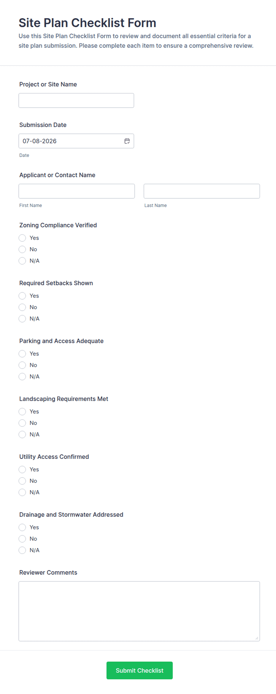 Site Plan Checklist Form Template | Jotform