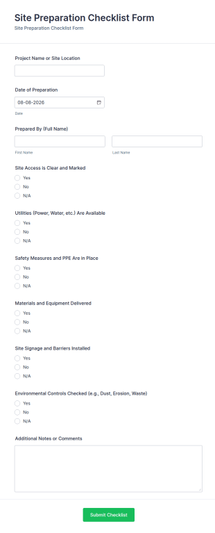 Site Preparation Checklist Form Template