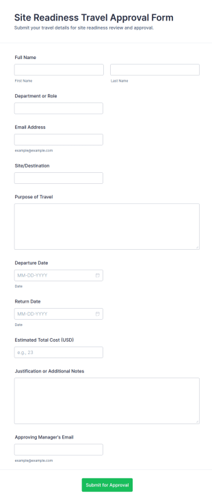 Site Readiness Travel Approval Form Template