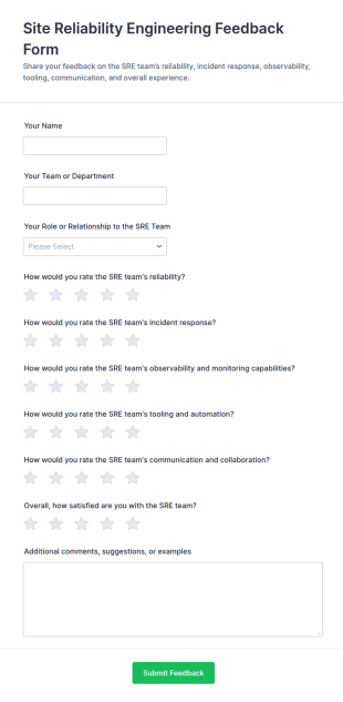 Site Reliability Engineering Feedback Form Template