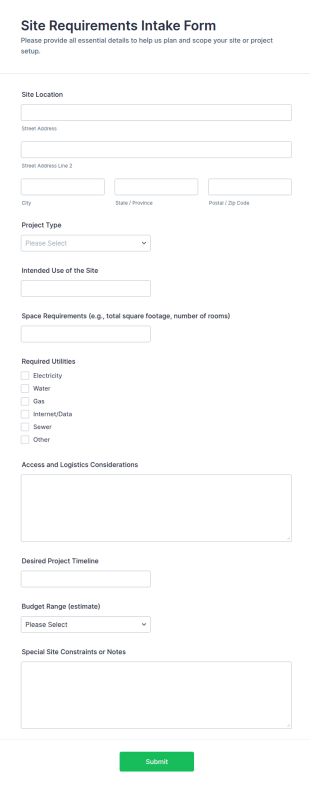 Site Requirements Intake Form Template