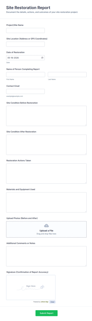 Site Restoration Report Form Template