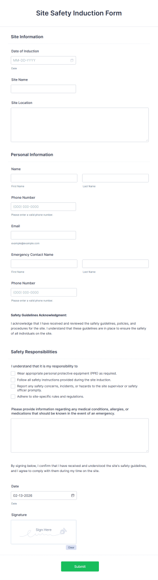 Site Safety Induction Form Template