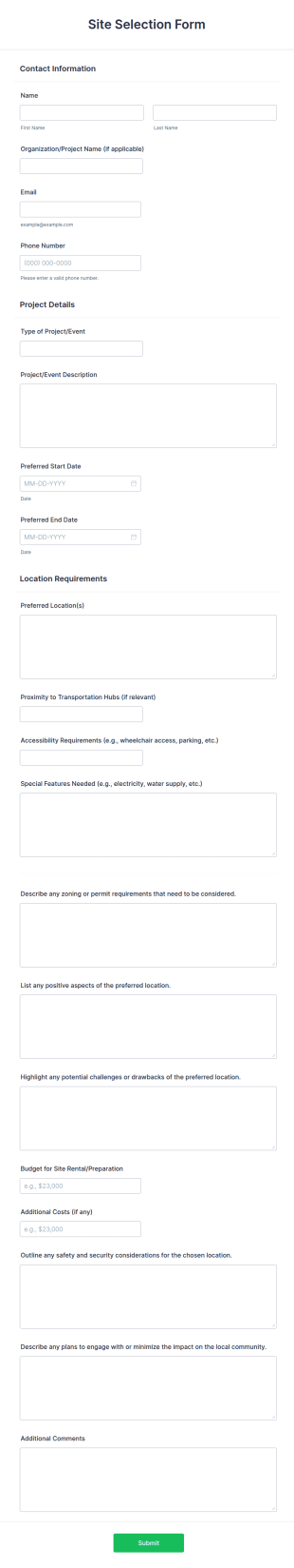 Site Selection Form Template