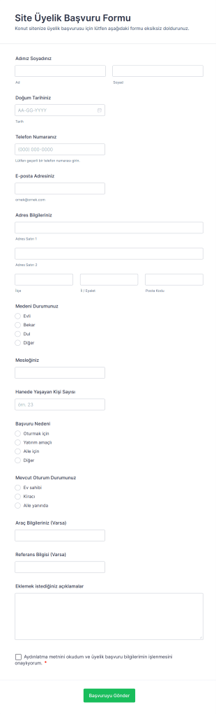 Site Üyelik Başvuru Form Şablonu