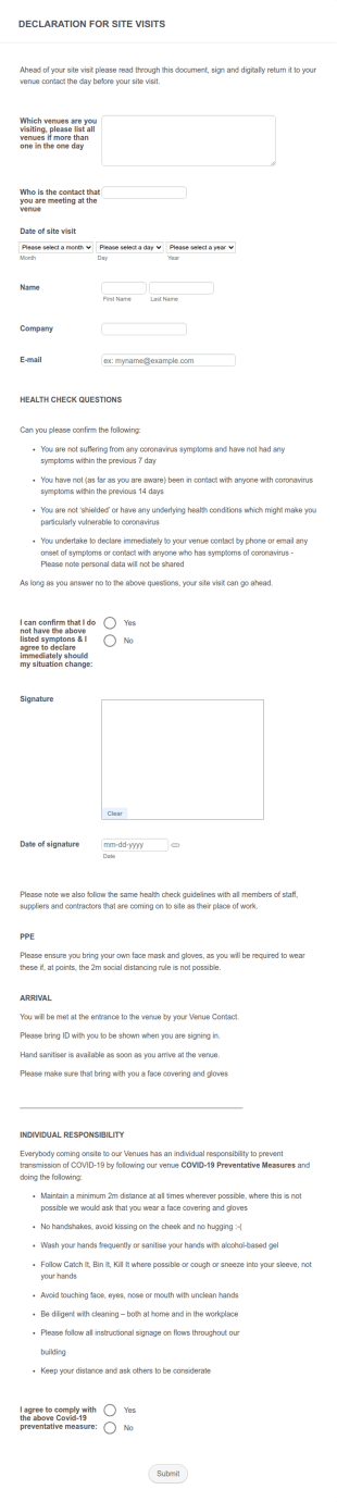 Site Visit Booking Form Template