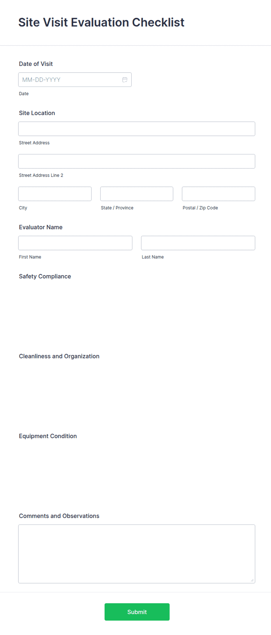 Site Walk Example Form Site Visit Evaluation Checklist Form Template | Jotform