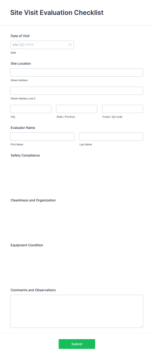 Site Visit Evaluation Checklist Form Template