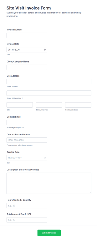 Site Visit Invoice Form Template
