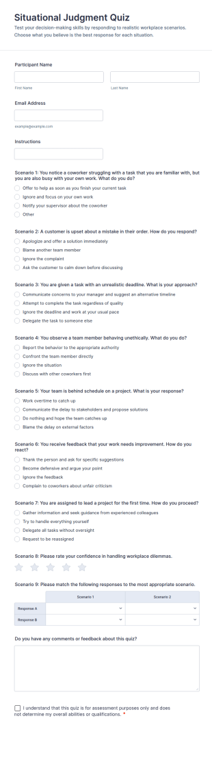 Situational Judgment Quiz Form Template