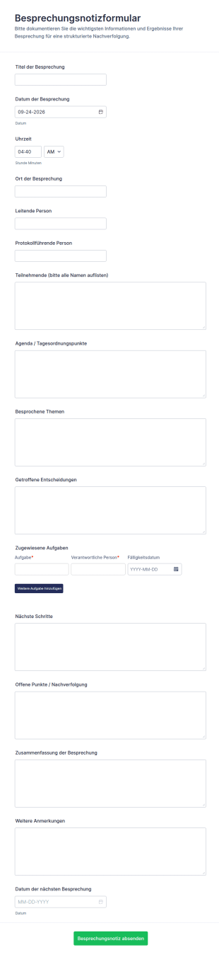 Sitzungsnotizen Formular