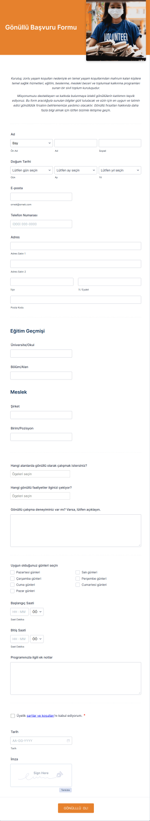 Sivil Toplum Kuruluşları Için Gönüllü Başvuru Form Template