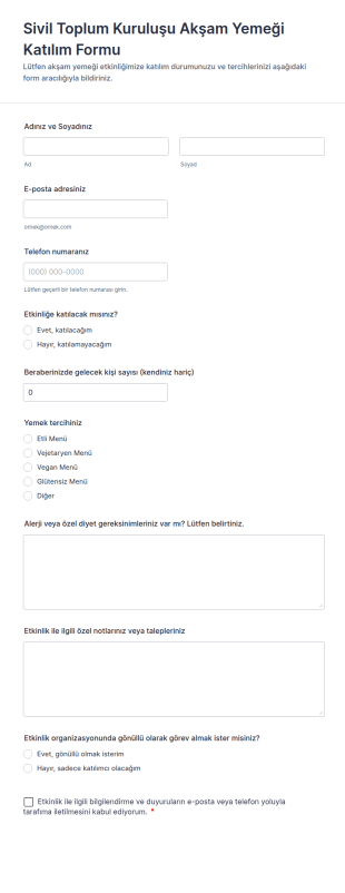 Sivil Toplum Kuruluşu Akşam Yemeği Katılım Form Şablonu