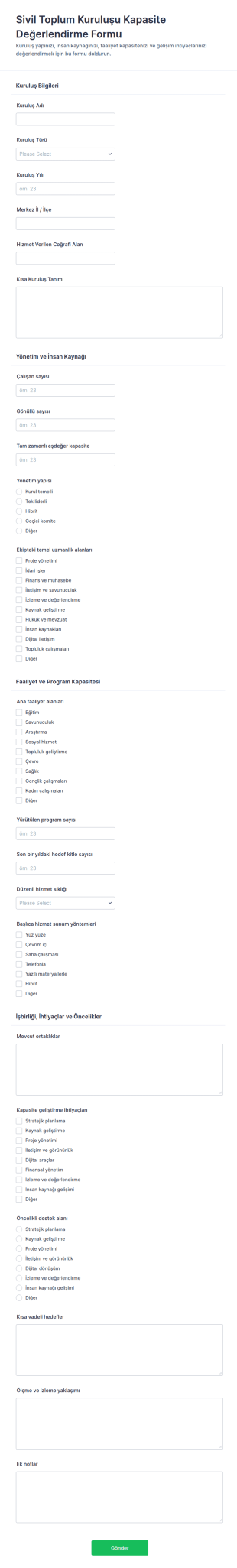 Sivil Toplum Kuruluşu Kapasite Değerlendirme Form Şablonu