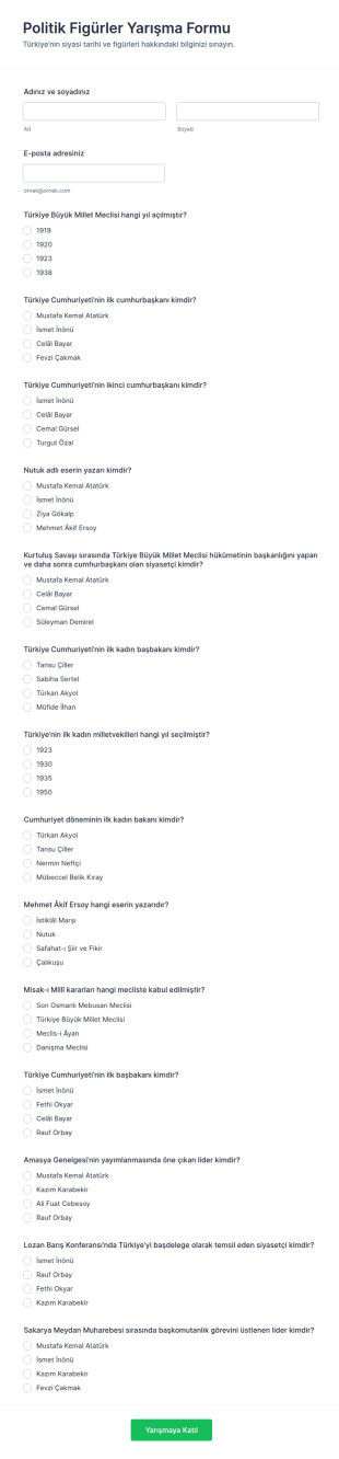 Siyasetçi Kişilikleri Anketi Form Şablonu
