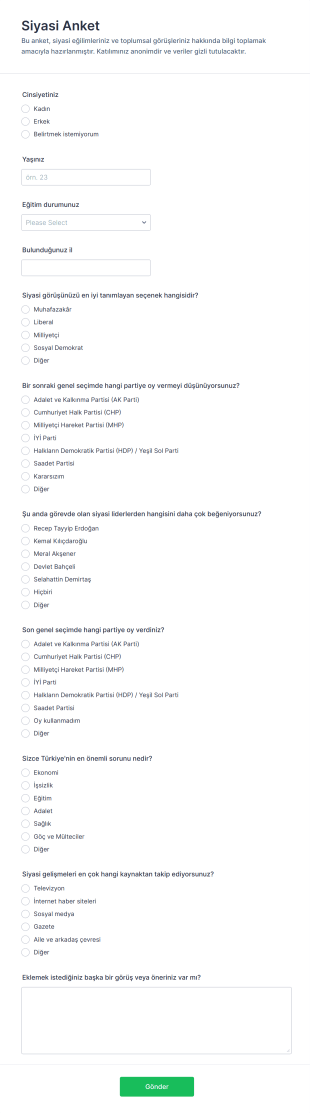 Siyasi Anket Form Şablonu