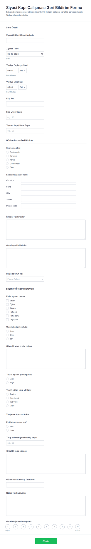 Siyasi Kampanya Değerlendirme Anketi Form Şablonu