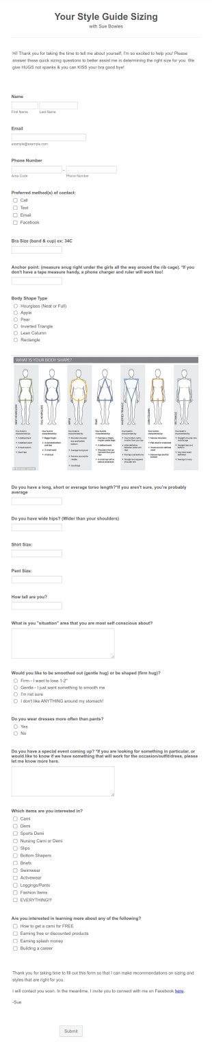 Sizing Form Template