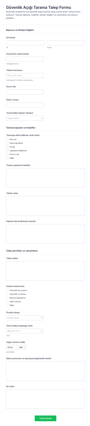 Sızma Testi Talep Form Şablonu