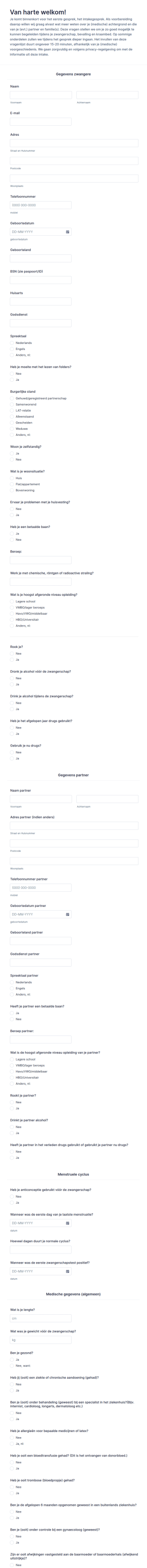 Sjabloon Digitale Intake