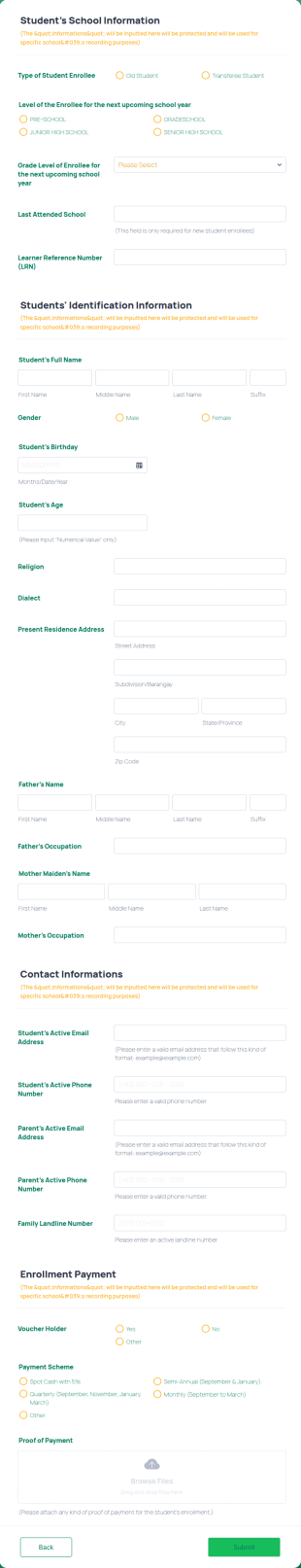 SJS Online Enrollment Form Template