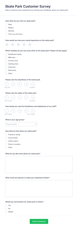 Skate Park Customer Survey Form Template
