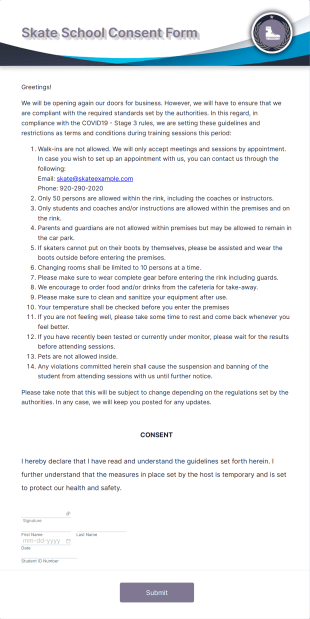 Skate School Consent Form Template