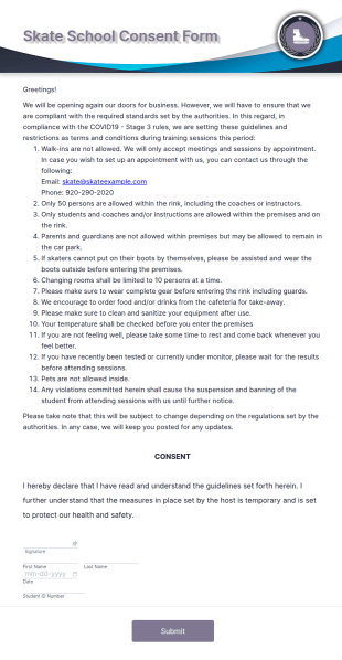 Skate School Consent Form Template