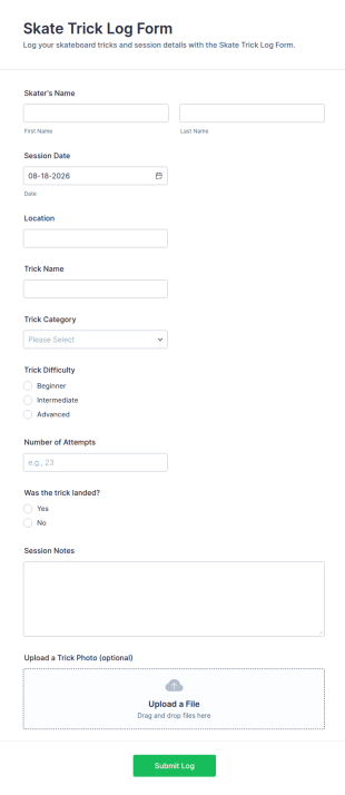 Skate Trick Log Form Template