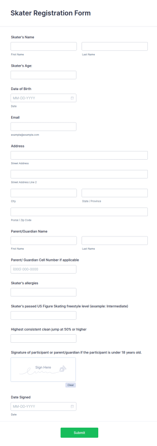 Skater Registration Form Template