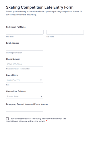 Skating Competition Late Entry Form Template