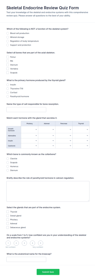 Skeletal Endocrine Review Quiz Form Template