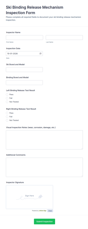 Ski Binding Release Mechanism Inspection Form Template