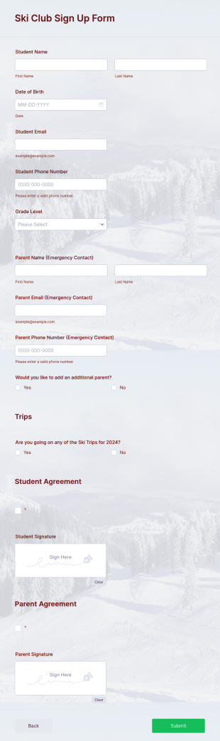Ski Club Sign Up Form Template