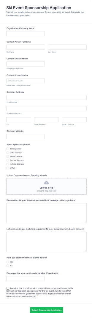 Ski Event Sponsorship Application Form Template