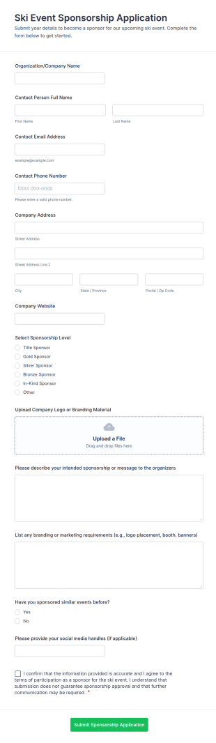 Ski Event Sponsorship Application Form Template