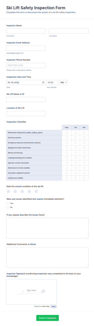 Ski Lift Safety Inspection Form Template