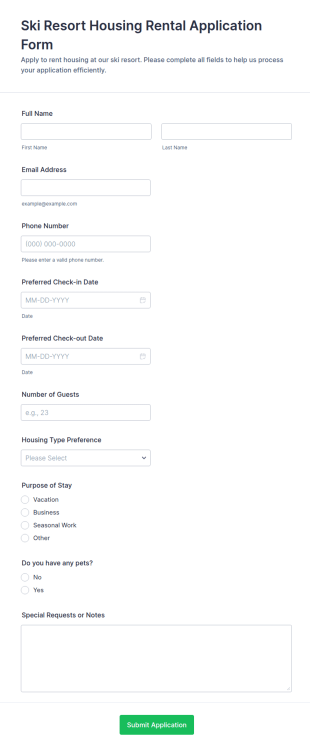 Ski Resort Housing Rental Application Form Template