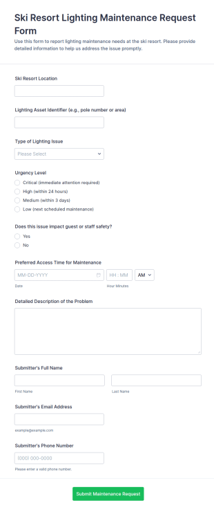 Ski Resort Lighting Maintenance Request Form Template