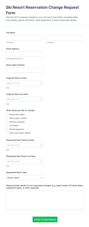 Ski Resort Reservation Change Request Form Template