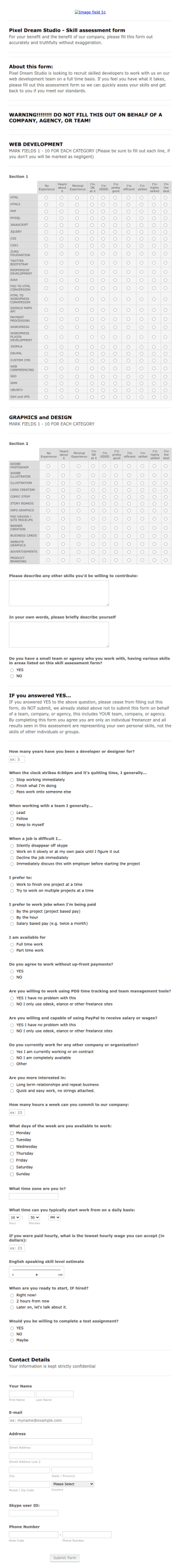 Skill Assessment Form PDS