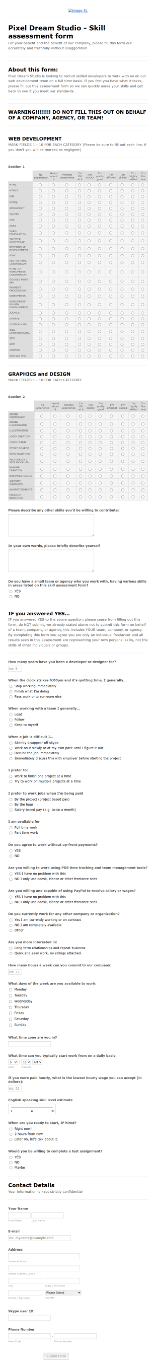 Skill Assessment Form PDS