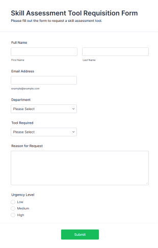 Skill Assessment Tool Requisition Form Form Template