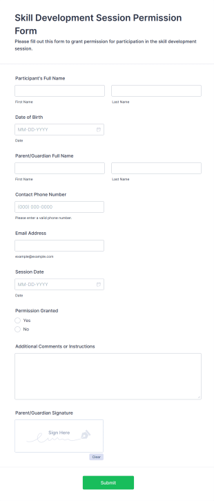Skill Development Session Permission Form Template