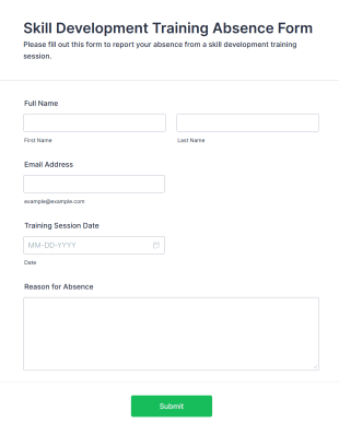 Skill Development Training Absence Form Template