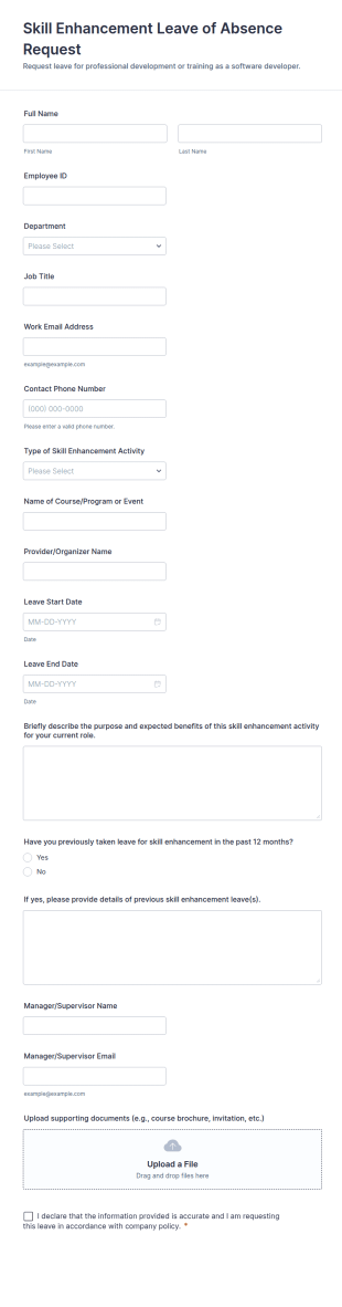 Skill Enhancement Leave Of Absence Request Form Template